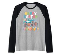 Happy Easter Monster Truck Huevos Decorados para Niños Camiseta Manga Raglan