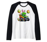 Happy Easter Monster Truck T-rex Dinosaurio Niños Niños Niños Camiseta Manga Raglan
