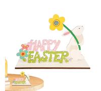Happy Easter Sign for Table - Wood Easter Flower Bunny Sign Decor | Easter Bunny Wooden Sign with Flower | Happy Easter Wooden Sign | Spring Flower Rabbit Tabletop for Living Room Bedroom Table