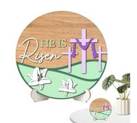 Happy Easter Sign, Round Easter Desk Decor, He Is Risen Sign, Spring Decoration Tabletop, Easter Party Supplies, Easter Shelf Decor, Spring Celebration Sign, Holiday Table Decor