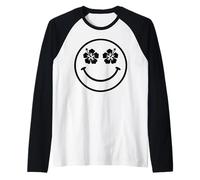Happy Face Hibiscus Eyes, diseño Floral de Verano Camiseta Manga Raglan