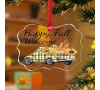 Happy Fall - Adornos de Navidad con diseño de calabaza, diseño de camión, coronas de otoño, Acción de Gracias, granja, recuerdo, discos acrílicos transparentes, acuarela, verde azulado, azul, camión