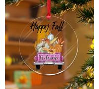 Happy Fall - Adornos de Navidad para camión de hojas de calabaza, acuarela, verde azulado, azul, camión de granja, recuerdo personalizado, discos acrílicos transparentes, parche de calabaza, rojo y