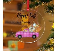 Happy Fall - Adornos de Navidad para camión, hojas de arce cristianas, recuerdos decorativos de calabaza, discos acrílicos transparentes, acuarela, verde azulado, azul, camión de granja, recuerdo para