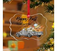 Happy Fall - Adornos de Navidad para camión, hojas de calabaza, girasoles, recuerdo personalizado, discos acrílicos transparentes, acuarela, verde azulado, azul, camión de granja, recuerdo para