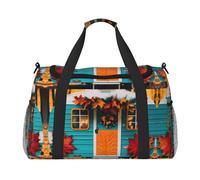 Happy Fall Camper - Bolsa de viaje grande reutilizable, bolsa de compras para vacaciones, bolsa deportiva con correa cruzada ajustable, color negro, talla única