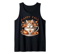 Happy Fall Cat Graphic For Women Kawaii Kitten Cute Autumn Camiseta sin Mangas