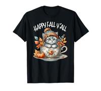 Happy Fall Yall Cute Kitten For Autumn Lover Kawaii Cat Mom Camiseta