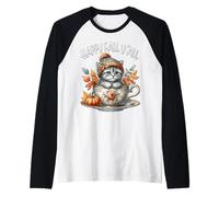 Happy Fall Yall Cute Kitten For Autumn Lover Kawaii Cat Mom Camiseta Manga Raglan