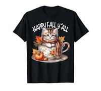 Happy Fall Yall For Cat Lover and Kitten Mom Cute Autumn Camiseta