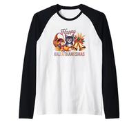Happy FFEthanksmas Festive Cat Campanas Camiseta Manga Raglan