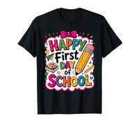 Happy First Day of School Colorful Pencil Bow Design Camiseta