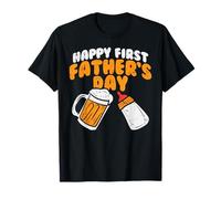 Happy First Fathers Day Beer Milk Funny New Dad Men Gift Camiseta