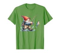 Happy Fishermen Gnome Dad Graphic For Him Green Fishing Camiseta