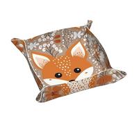 Happy Fox - Caja de almacenamiento de escritorio de piel estampada pequeña, bandeja de almacenamiento personalizada multifuncional
