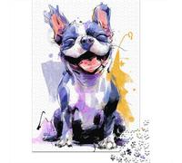 Happy French Bulldog Art Print Puzzle Imposible,desafío para Adultos Entretenimiento Creativo 1000 Piezas Obra De Arte De Juego De para Adultos Y Niños A Partir De 12 Años 70x50cm/1000pcs