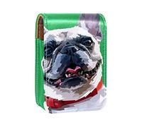 Happy French Bulldog - Estuche para pintalabios con fondo verde, portátil, mini caja de almacenamiento para pintalabios o organizador con espejo para mujer, Varios colores, 9.5x2x7 cm/3.7x0.8x2.7 in
