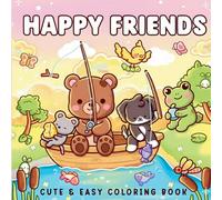 Happy Friends Cute & Easy Kawaii Coloring Book: 44 Adorable Animal Friends Illustrations for Teens & Adults - Bears, Frogs, Cats, Dogs & More in Charming Kawaii Scenes