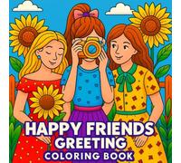 Happy Friends Greeting Coloring Book for Kids and Adults: Cute Friendship Moments, Adorable Characters, Kind Messages, Simple Line Art, Fun and Relaxing Coloring Pages