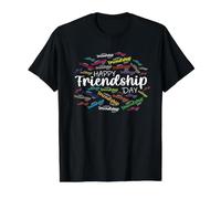 Happy Friendship Day | Amigos | Felicidad Camiseta gráfica económica, Hombre, Negro, S