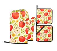 Happy Fruit Garden - Juego de guantes y agarraderas resistentes al calor para horno con agarre antideslizante para barbacoa, hornear, cocinar