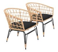 Happy Garden Aiko - Sillones de ratán sintético con cojines, estilo vintage, interior y exterior, resina marrón y acero negro