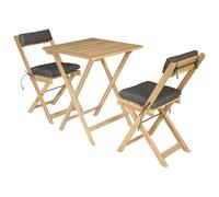 Happy Garden Benagil - Juego de mesa y sillas de 2 plazas de acacia con cojines grises plegables