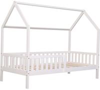 Happy Garden Cama de 190 x 90 cm, Color Blanco Martillo, Marco de Cama de Madera Maciza de Pino con somier de láminas y Barras de Seguridad