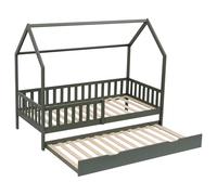 Happy Garden Cama Cabina Verde 190x90cm en Madera de Marceau, somier en Pino Macizo con somier de láminas, Barras de Seguridad y Cama Nido