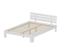 Happy Garden - Cama de madera de pino (140 x 200 cm), color blanco con cabecera y somier de láminas