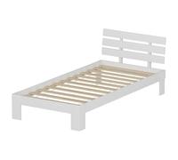 Happy Garden - Cama de madera de pino (90 x 190 cm), color blanco con cabecera y somier de láminas