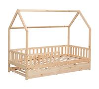 Happy Garden Cama de Madera Maciza de Pino de 190 x 90 cm, con somier de láminas, barrotes de Seguridad y Cama Nido