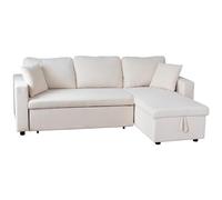 Happy Garden Clark Sofá Cama esquinero de 3 plazas de Pana Beige, Convertible con cajón Deslizante, Chaise Longue Reversible y Caja de almacenaje