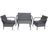 Happy Garden Conjunto de jardín 4 plazas resina trenzada gris cojines gris