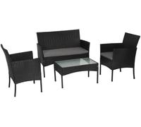 Happy Garden Conjunto de jardín 4 plazas resina trenzada negra cojines gris