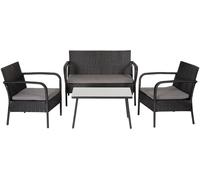 Happy Garden Conjunto de jardín 4 plazas resina trenzada negra cojines gris