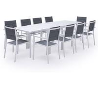 Happy Garden Conjunto de jardín con mesa 132/264 cm gris y aluminio blanco
