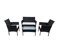 Happy Garden Conjunto de jardín CORFOU de Resina Tejida Negra 4 Asientos Cojines Beige