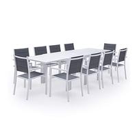 Happy Garden Conjunto de jardín Extensible Venezia 10 plazas en textileno Gris Aluminio Blanco