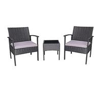 Happy Garden Conjunto de jardín MINORQUE en Resina Trenzada Negra 2 plazas- Cojines Gris