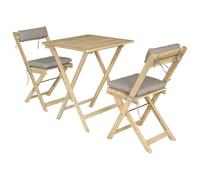 Happy Garden - Conjunto de mesa y sillas de 2 plazas BENAGIL en acacia con cojines de arena - Salón de jardín plegable