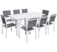 Happy Garden Conjunto de muebles de jardín 90/180cm mesa de aluminio blanco y gris
