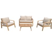 Happy Garden Conjunto de muebles de jardín de 4 plazas de acacia con cojines arena