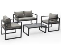 Happy Garden Conjunto de muebles de jardín de 4 plazas en tejido de aluminio gris