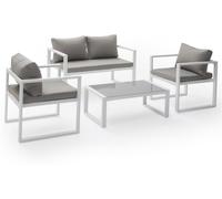 Happy Garden Conjunto de muebles de jardín de 4 plazas tela gris y aluminio blanco
