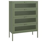 Happy Garden Emma - Zapatero de metal, color verde, caqui, 4 puertas abatibles, estructura de acero, estilo industrial