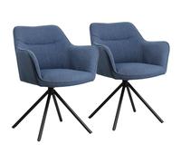 Happy Garden Juego de 2 sillas Danna de Tela Azul, Acolchado de Espuma, Patas de Acero Negro Cómodas y Elegantes, Ideales para su Comedor u Oficina, diseño Moderno y Robusto