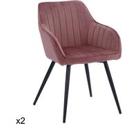 Happy Garden Juego de 2 sillas de Terciopelo BERTILLE Rosa Estilo Moderno con Respaldo y Brazos de Terciopelo tapizados y Patas de Metal Negro.