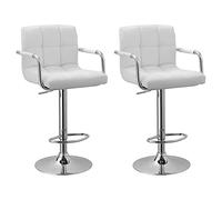 Happy Garden Juego de 2 taburetes de Bar Blancos con reposabrazos Mike. Taburete de Cocina Moderno con Asiento Regulable en Altura, rotación 360 ° y reposapiés. Respaldo y reposabrazos Blancos.