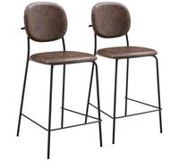 Happy Garden Juego de 2 taburetes de Bar Edmond en Polipiel marrón con reposapiés, Acolchado de Espuma, Patas de Hierro Negro añadir un Toque Elegante a Cualquier Espacio.